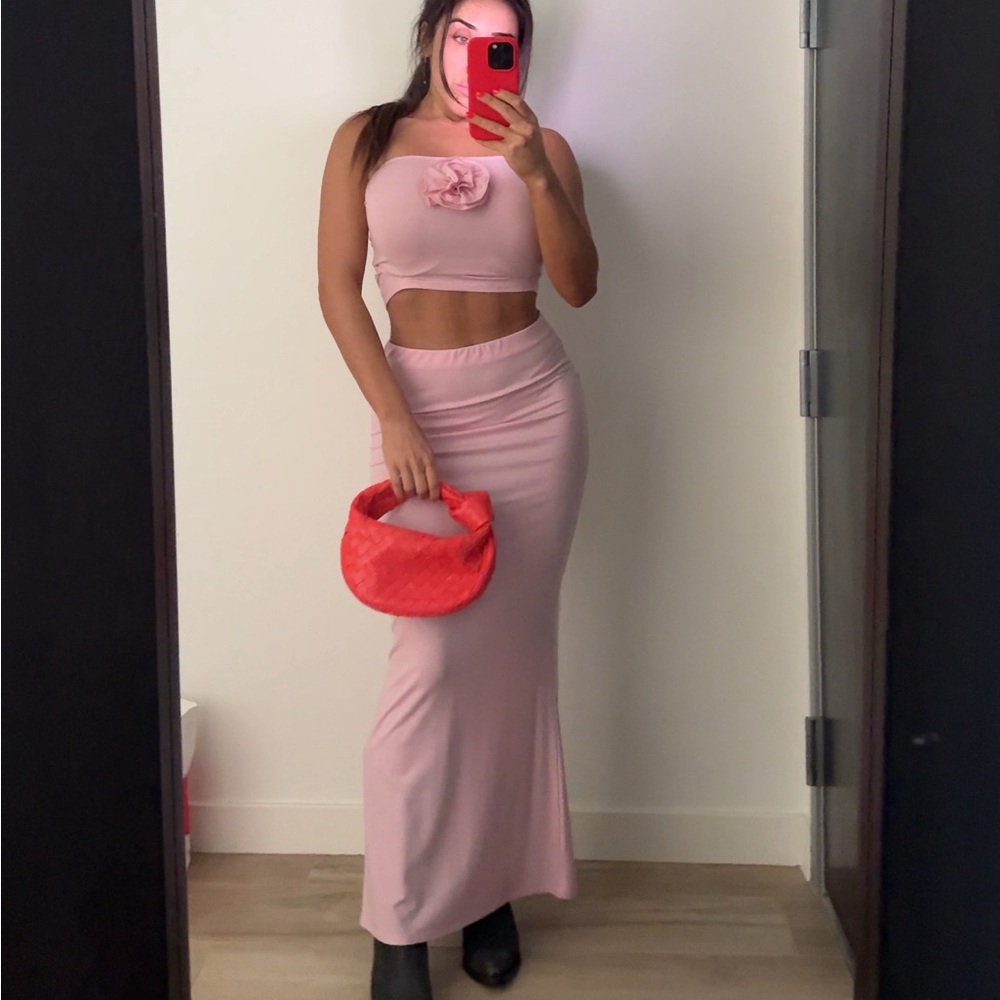 Reformation Pink Co Ord Set Pencil Skirt + tube top